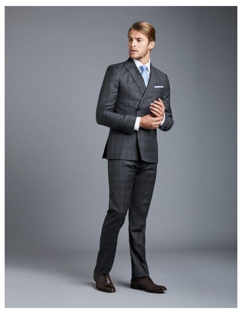 Men's Grey & Blue Large Check Extra Slim Fit Suit - Double Breasted - Super 120s Wool