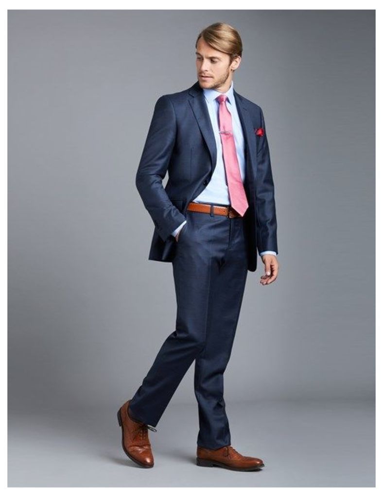 Men's Blue Big Overcheck Slim Fit Suit - Super 120s Wool