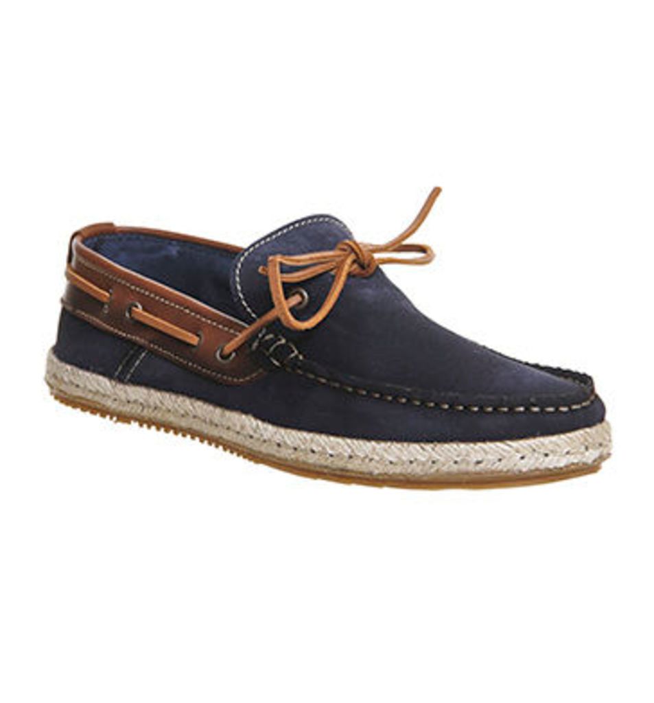Office Done Boat Shoe NAVY SUEDE TAN LEATHER