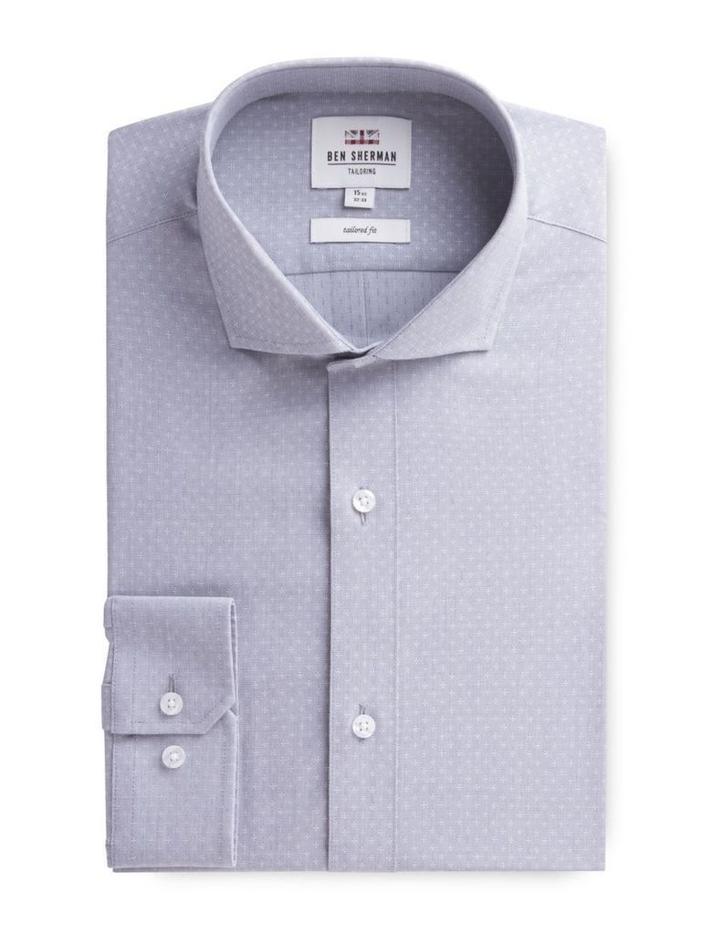 Long Sleeve Grey Dobby Formal Shirt 18 Grey