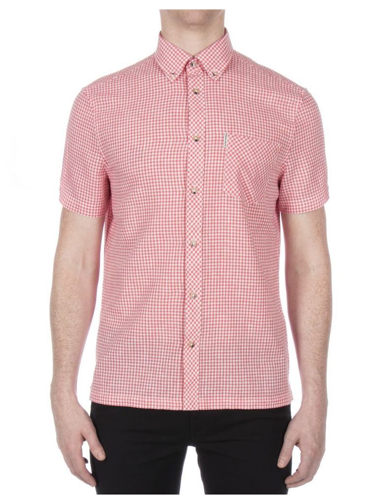 Pink Short Sleeve Linen Gingham Shirt 5XL 25 Fuschia