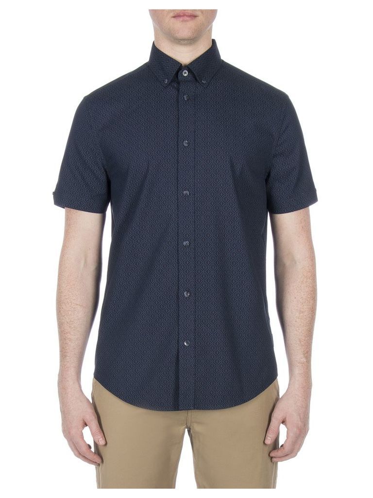Short Sleeve Textured Dash Print Shirt Lge Navy Blazer