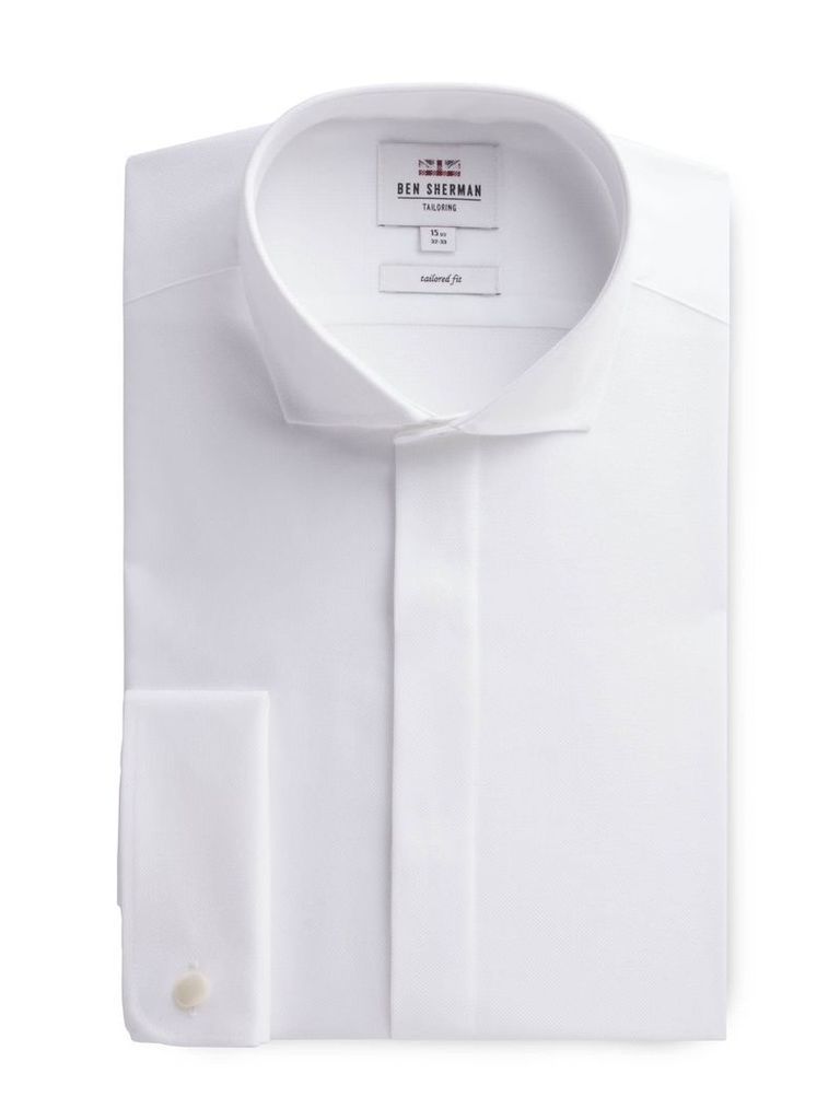 Long Sleeve White Textured Formal Shirt 17.5 White