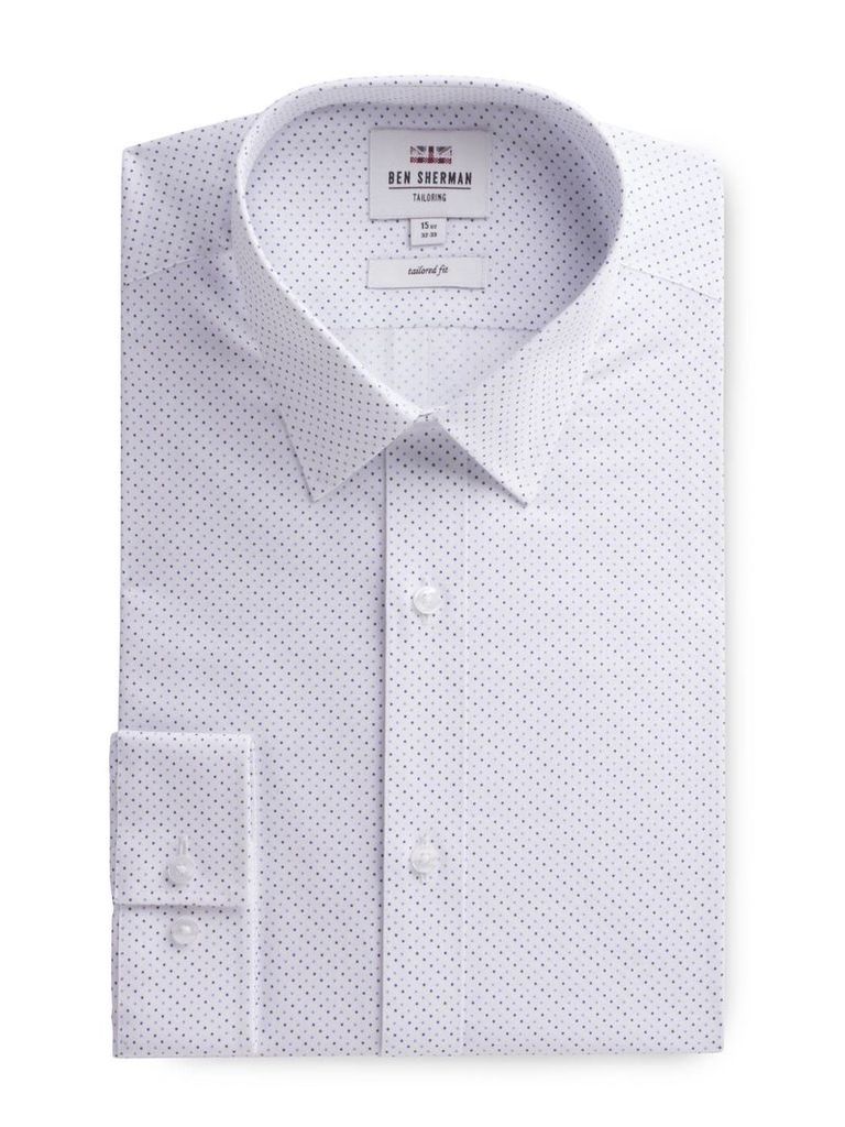 Long Sleeve Spot Print Formal Shirt 17.5 White