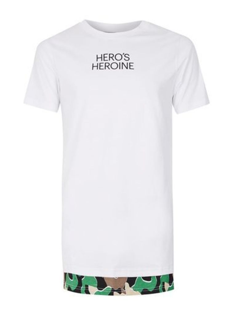 Mens HERO'S HEROINE White Camouflage Longline T-Shirt*, White