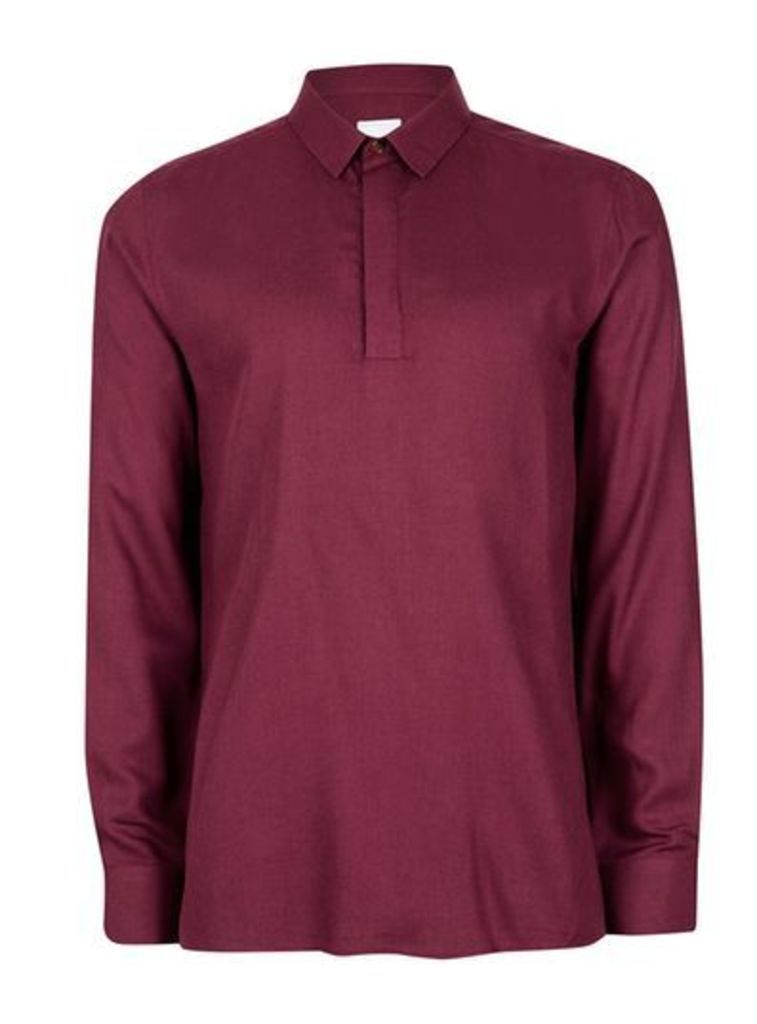 Mens Red TOPMAN PREMIUM Ruby Overhead Shirt containing Wool, Red