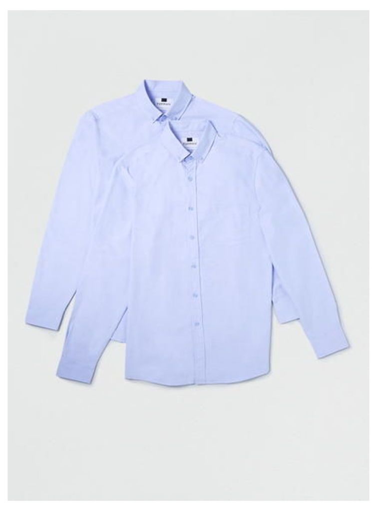 Mens Blue Long Sleeve Oxford Casual Shirt 2 Pack*, Blue