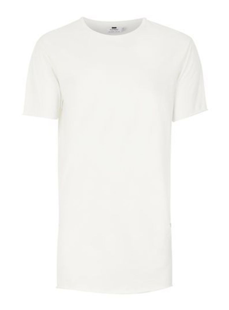 Mens Off White Distressed Longline T-Shirt, White