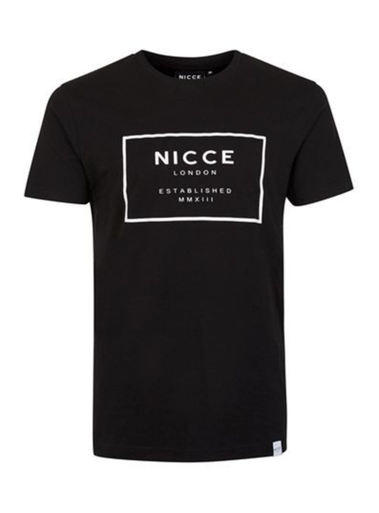 Mens NICCE Black Chest Panel T-Shirt, Black