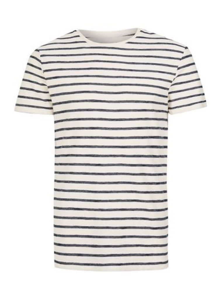 Mens Blue SELECTED HOMME Navy and Off White Stripe T-Shirt, Blue