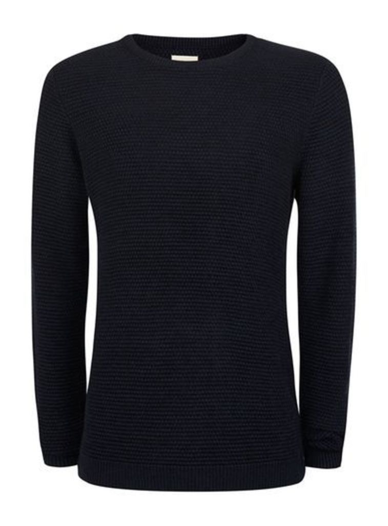 Mens Blue SELECTED HOMME Navy Waffle Textured Jumper, Blue