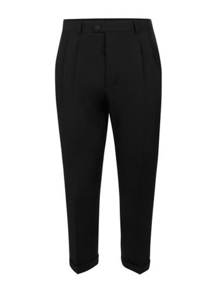 Mens SELECTED HOMME Black Tapered Fit Cropped Smart Trousers, Black