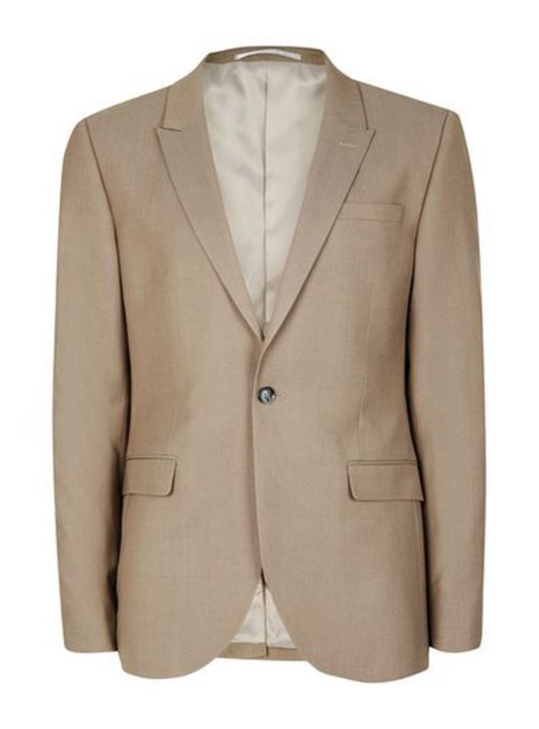 Mens Mid Grey Light Taupe Skinny Fit Suit Jacket, Mid Grey