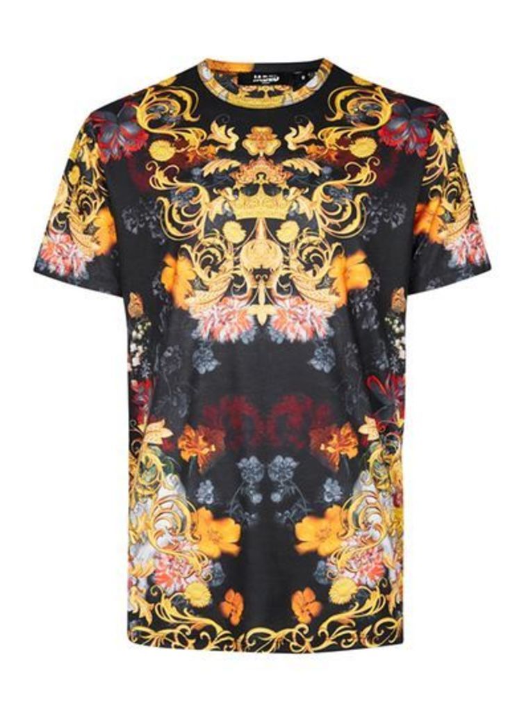 Mens Multi JADED Navy and Yellow Baroque Floral Print T-Shirt*, Multi