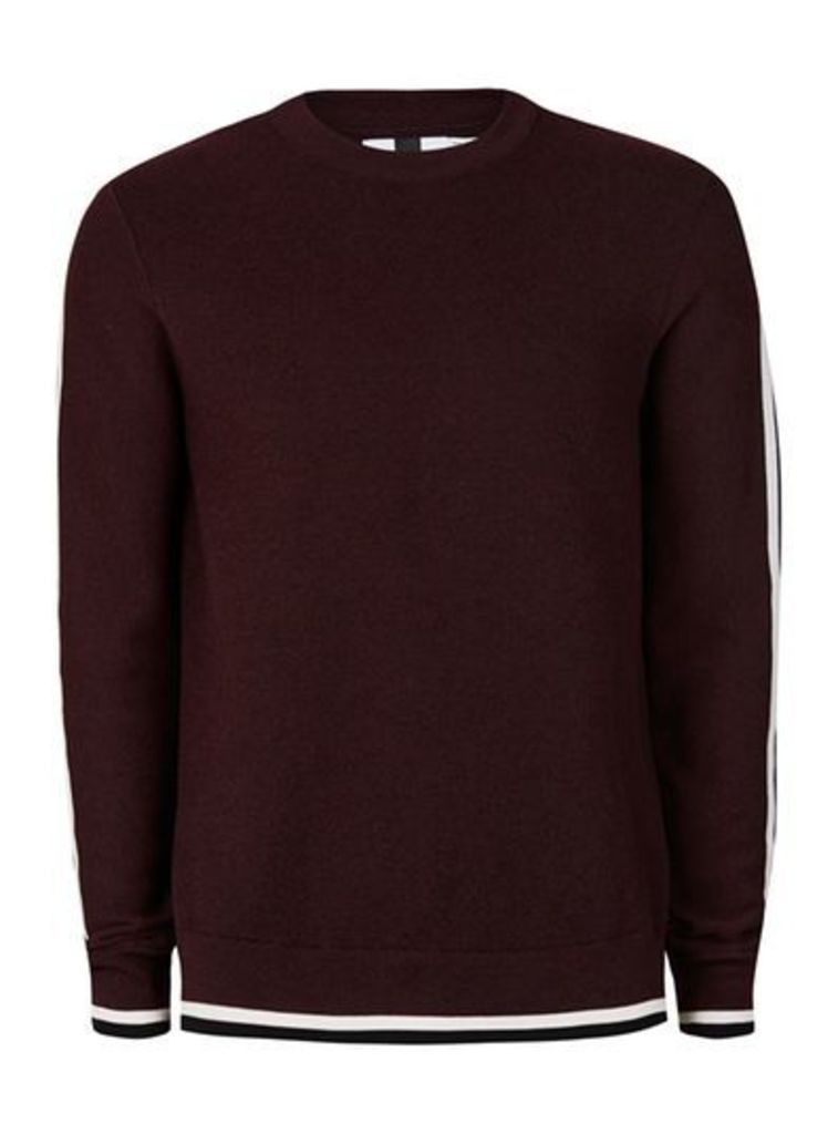 Mens Red Burgundy and Black Fleck Taping Jumper, Red