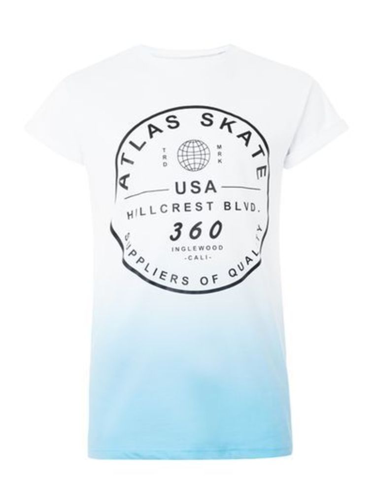 Mens Blue And White Atlas Skate Print Slim Fit T-Shirt, White