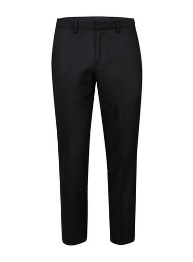 Mens Grey Black Zip Ankle Cropped Smart Trousers, Grey
