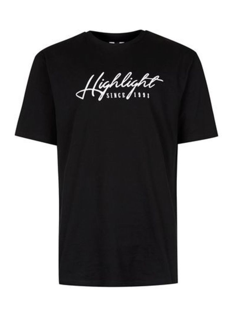 Mens Embroidered Black Highlight T-Shirt, Black
