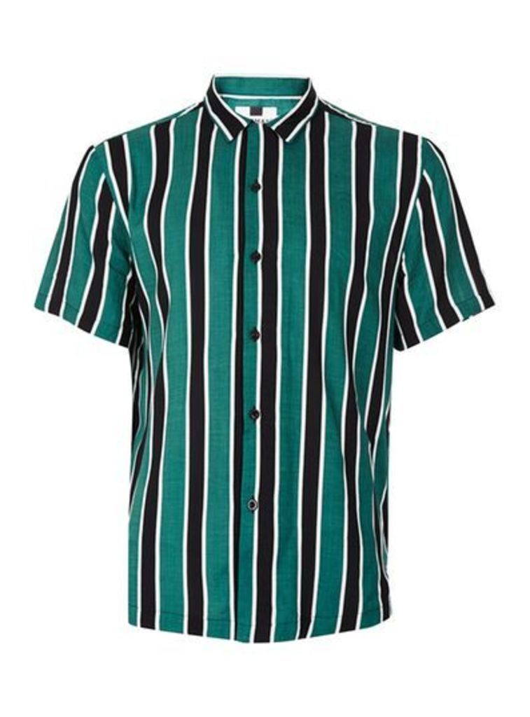 Mens Green Stripe Revere Collar Casual Shirt, Green