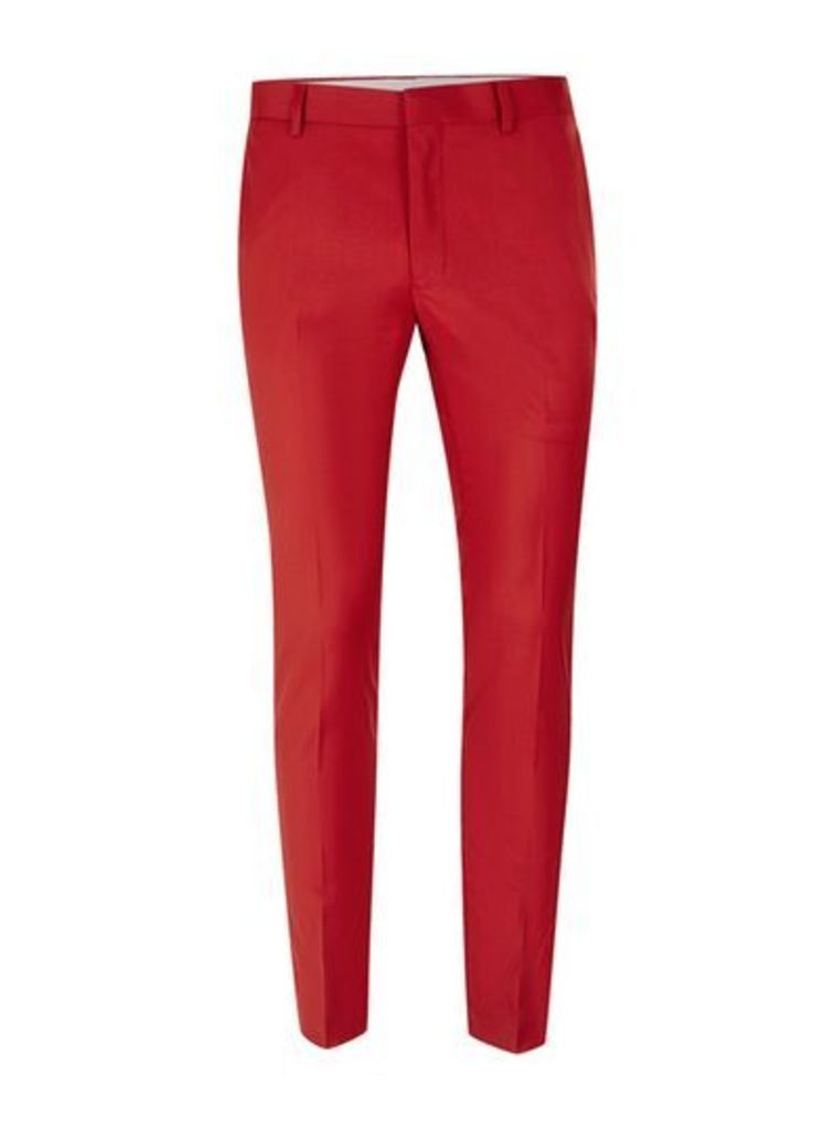 Mens Bright Red Ultra Skinny Fit Suit Trousers, Red