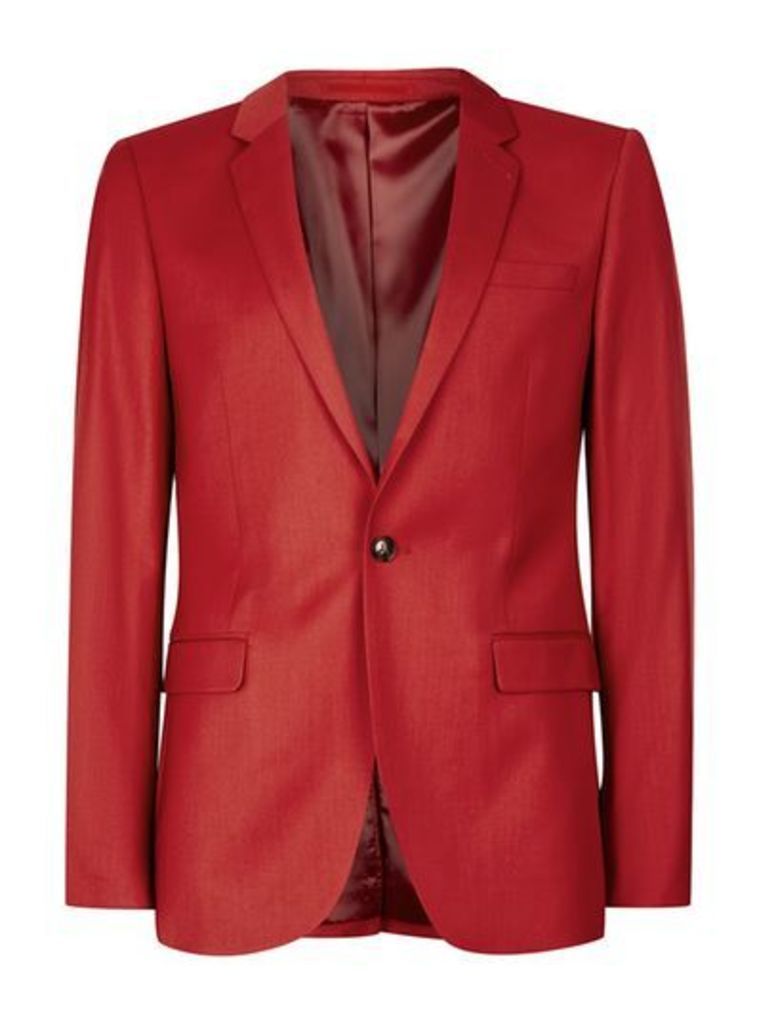 Mens Bright Red Ultra Skinny Fit Suit Jacket, Red