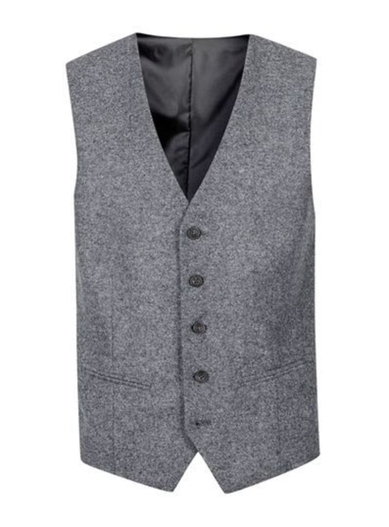 Mens SELECTED HOMME Grey Salt and Pepper Wool Rich Waistcoat, Grey