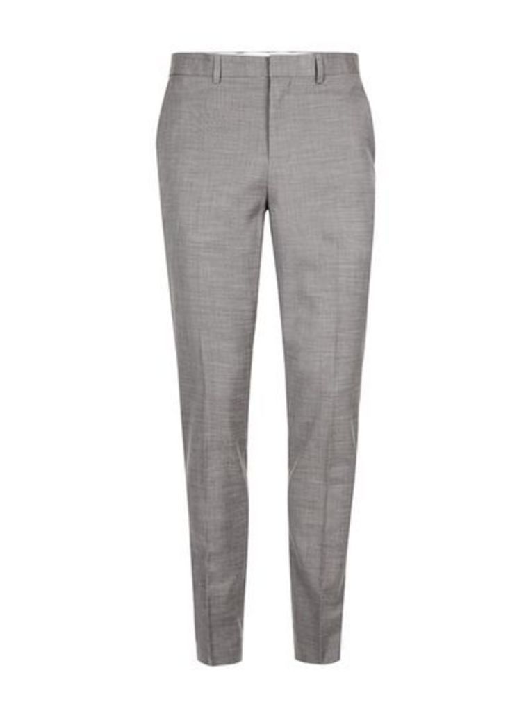 Mens Mid Grey Grey Marl Muscle Fit Suit Trousers, Mid Grey
