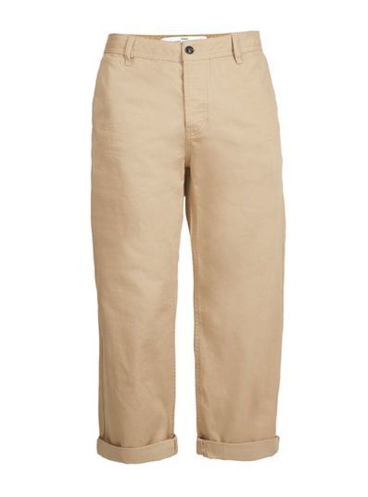 Mens Stone Cropped Wide Leg Chinos, Stone