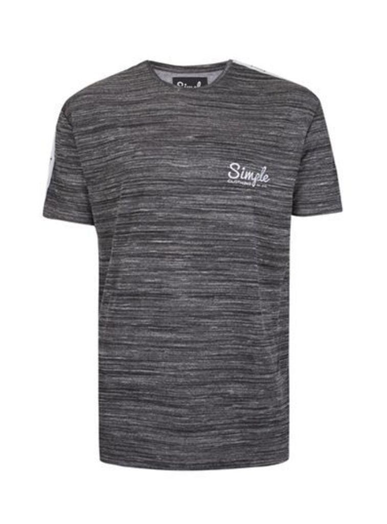 Mens black SIMPLE CLOTHING Dark Grey Taping Space Dye T-Shirt*, black