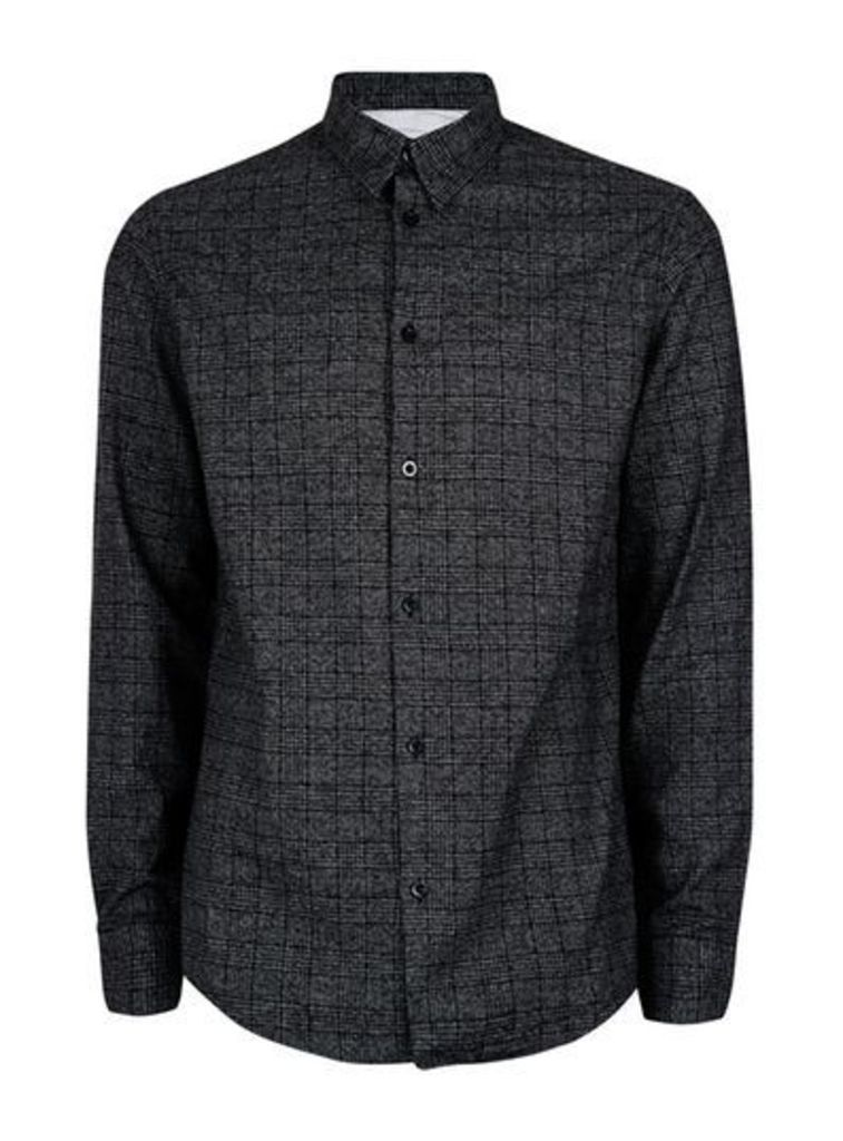 Mens SELECTED HOMME Washed Black Checked Cotton Shirt, Black