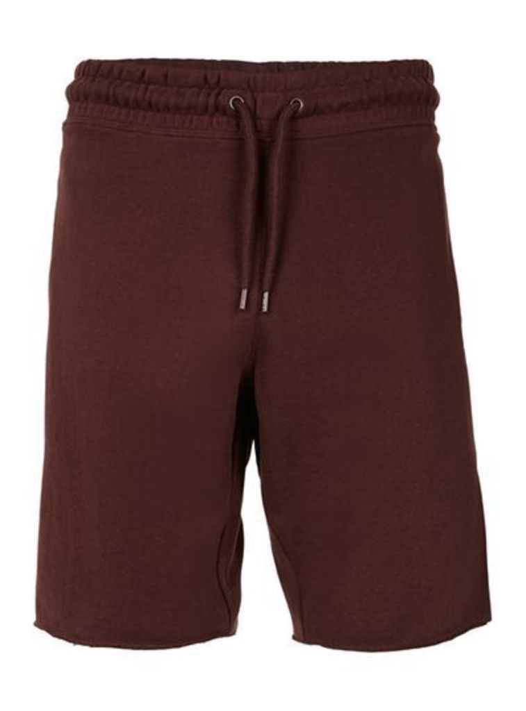 Mens Chocolate Brown Raw Jersey Shorts, Brown