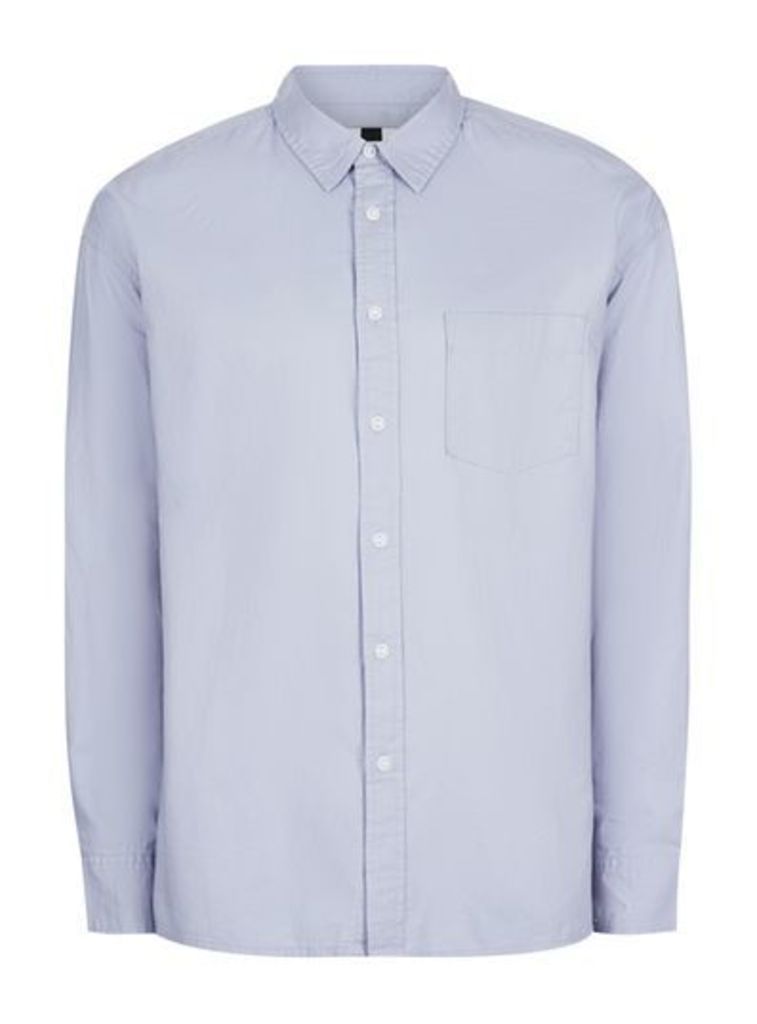 Mens Grey Blue Long Sleeve Oxford Shirt, Grey