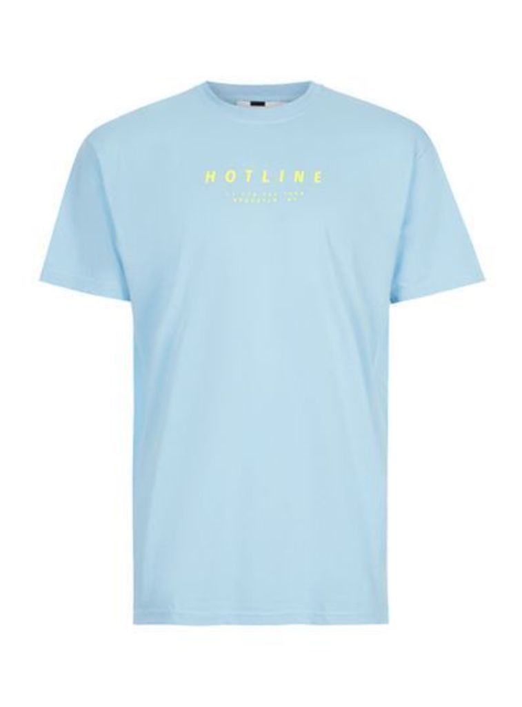 Mens Blue Hotline Print T-Shirt, Blue
