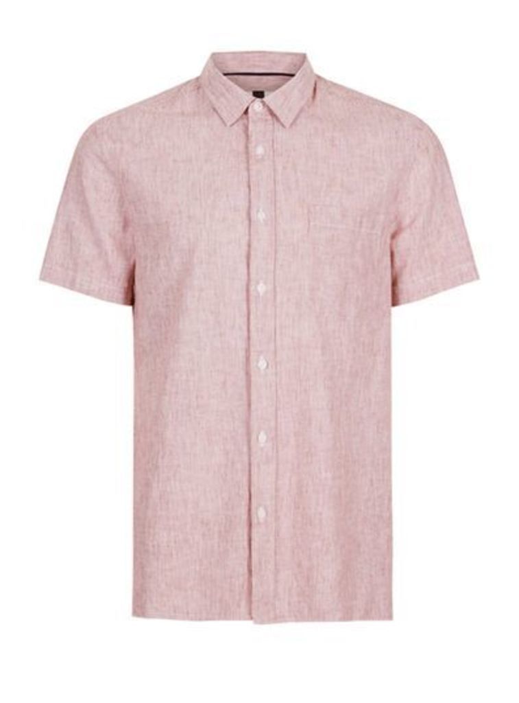 Mens Pink Light Burgundy Linen Casual Shirt, Pink