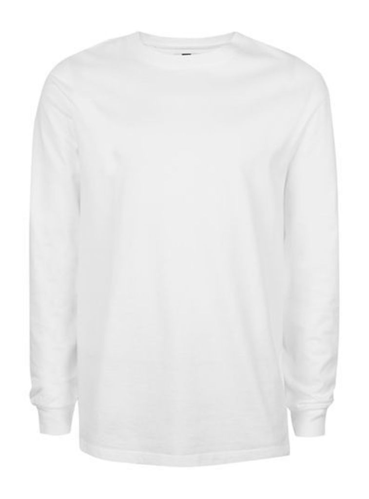 Mens White Oversized Long Sleeve T-Shirt, White