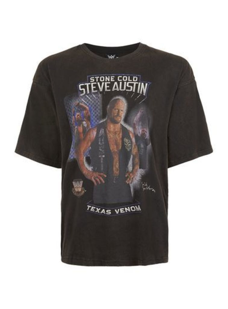 Mens Black WWE Steve Austin Print Oversized T-Shirt, Black
