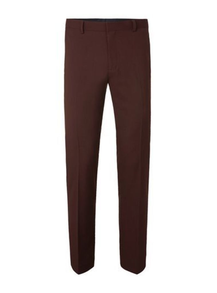 Mens Brown Rust Twill Skinny Fit Suit Trousers, Brown