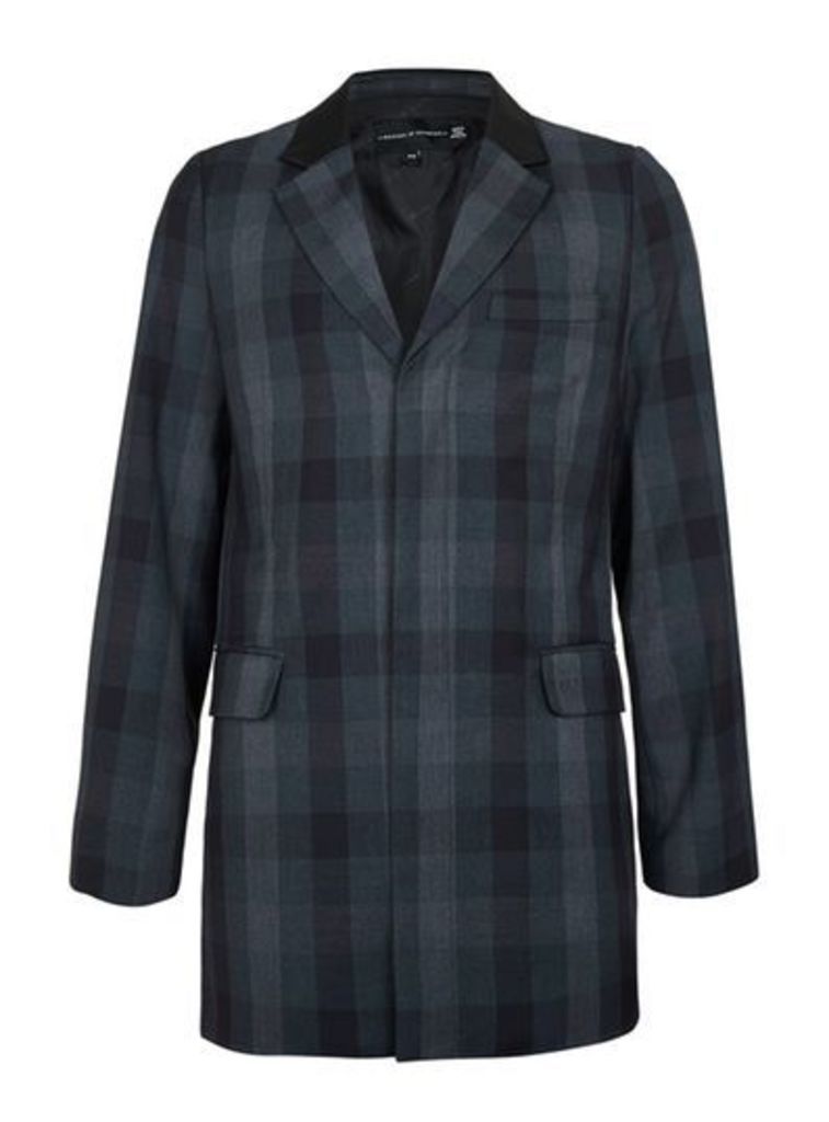 Mens Grey ROGUES OF LONDON Longline Checked Suit Jacket, Grey
