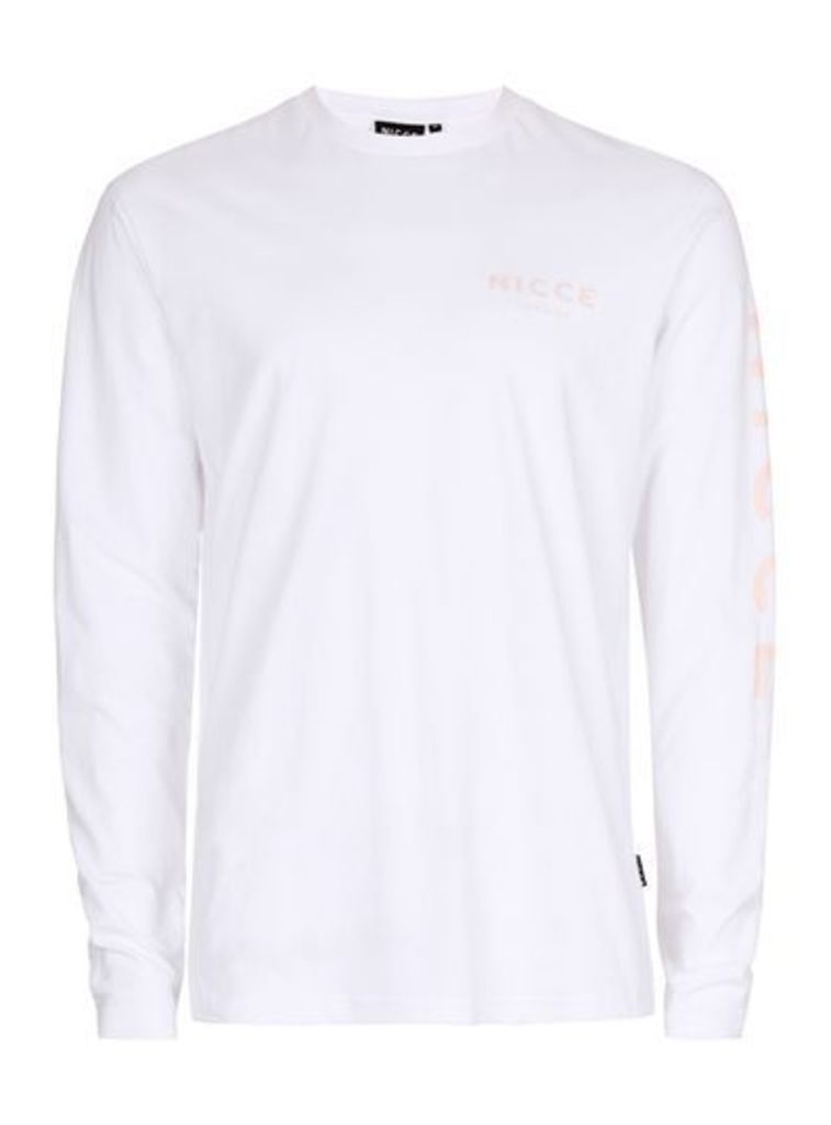 Mens NICCE White and Orange Long Sleeve T-Shirt, Orange
