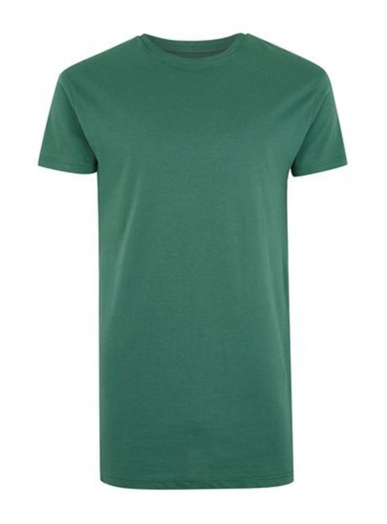 Mens Green Longline Muscle Fit T-Shirt, Green