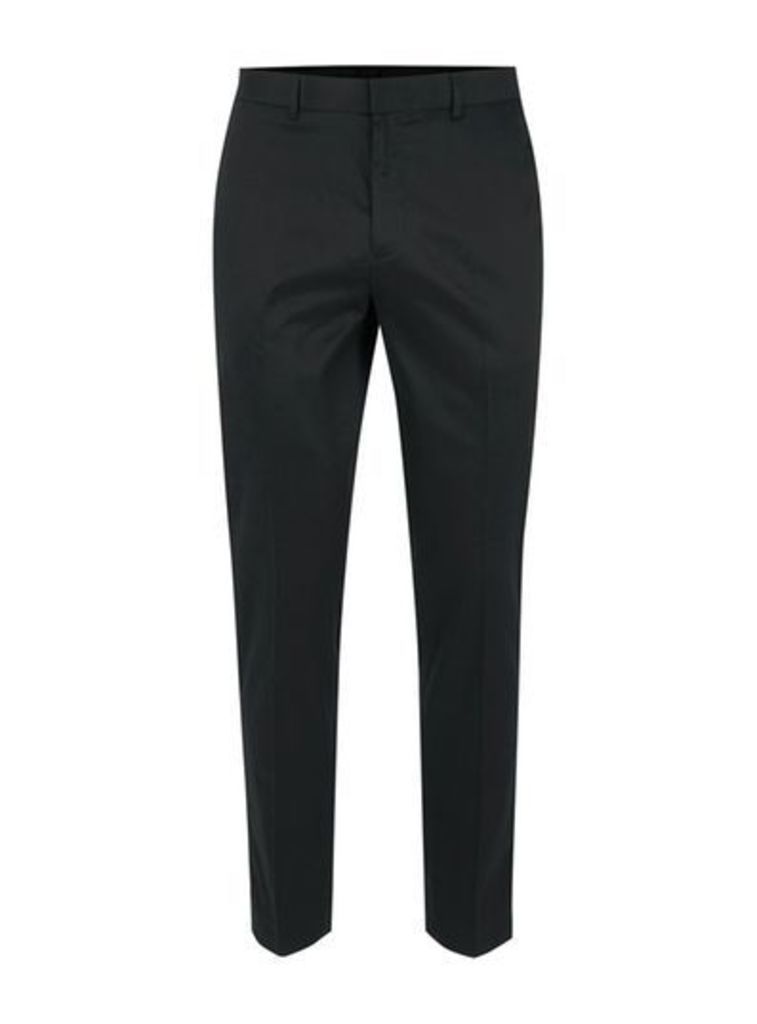 Mens Black Twill Side Pipe Cropped Trousers, Black