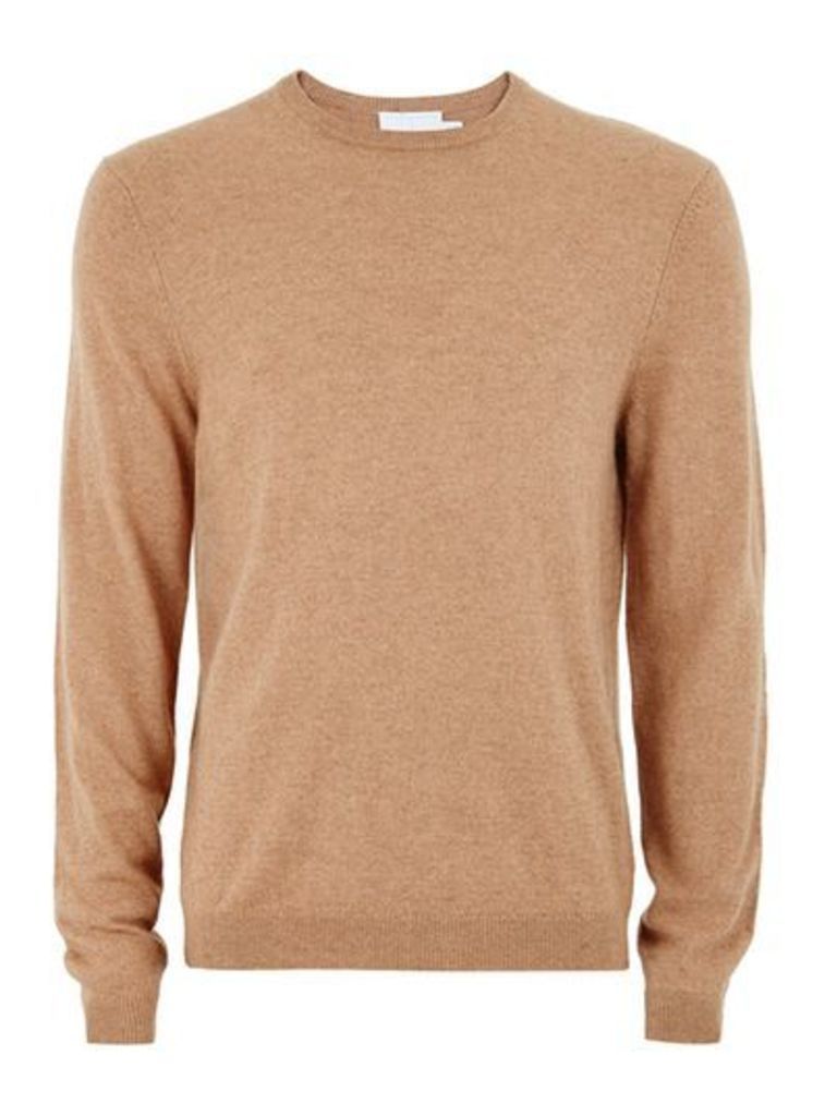 Mens Brown Camel Jumper With Wool And Cashmere, Brown
