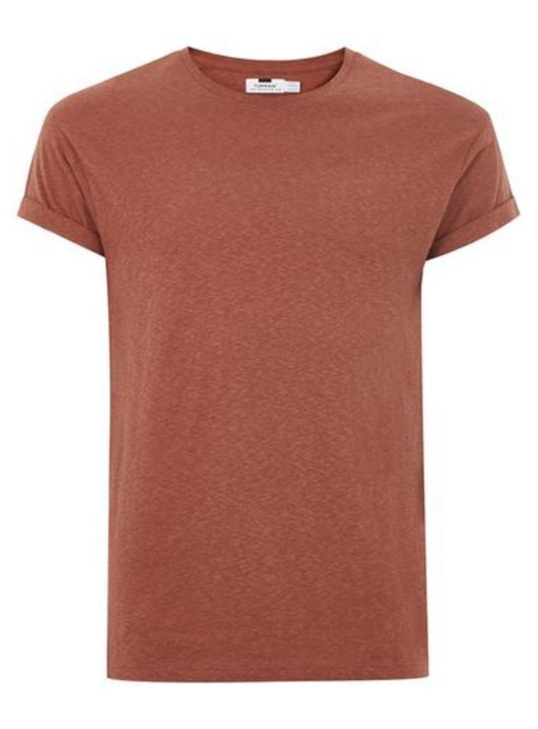 Mens Orange Brown Linen Muscle Fit T-Shirt, Orange