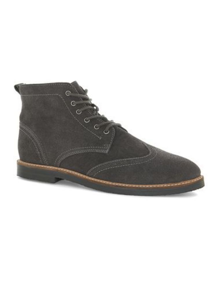 Mens UNION Curb Vintage Grey Suede Brogue Boots, Grey