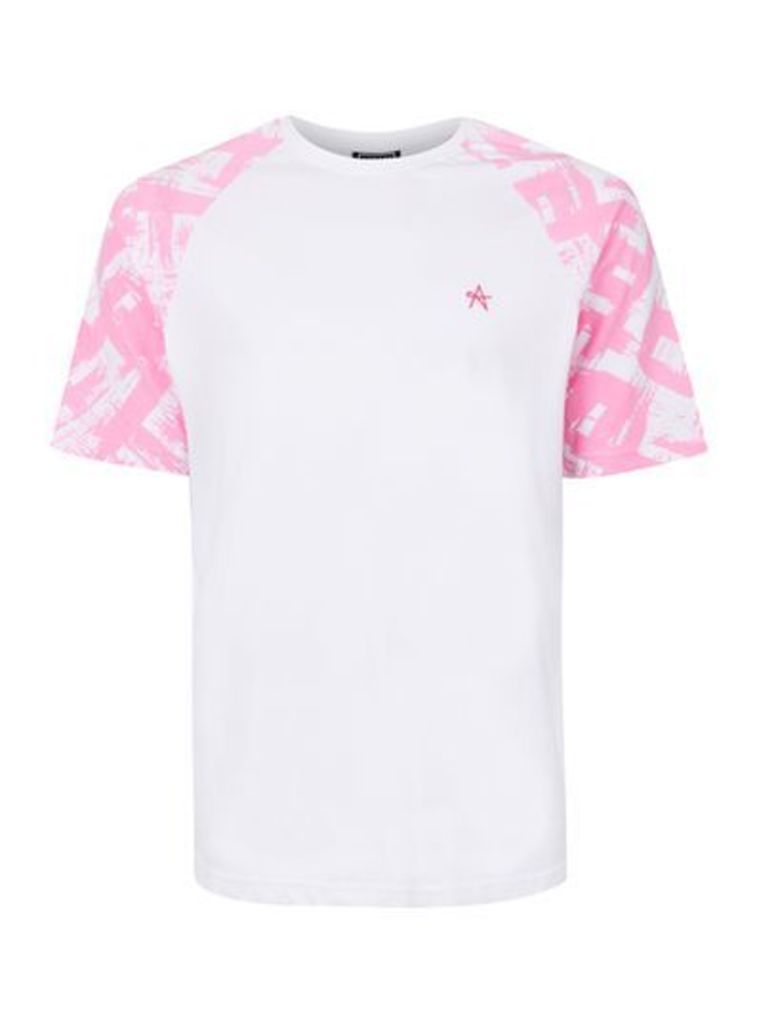 Mens ANTIOCH White And Pink Paint Stroke Sleeve T-Shirt*, Pink