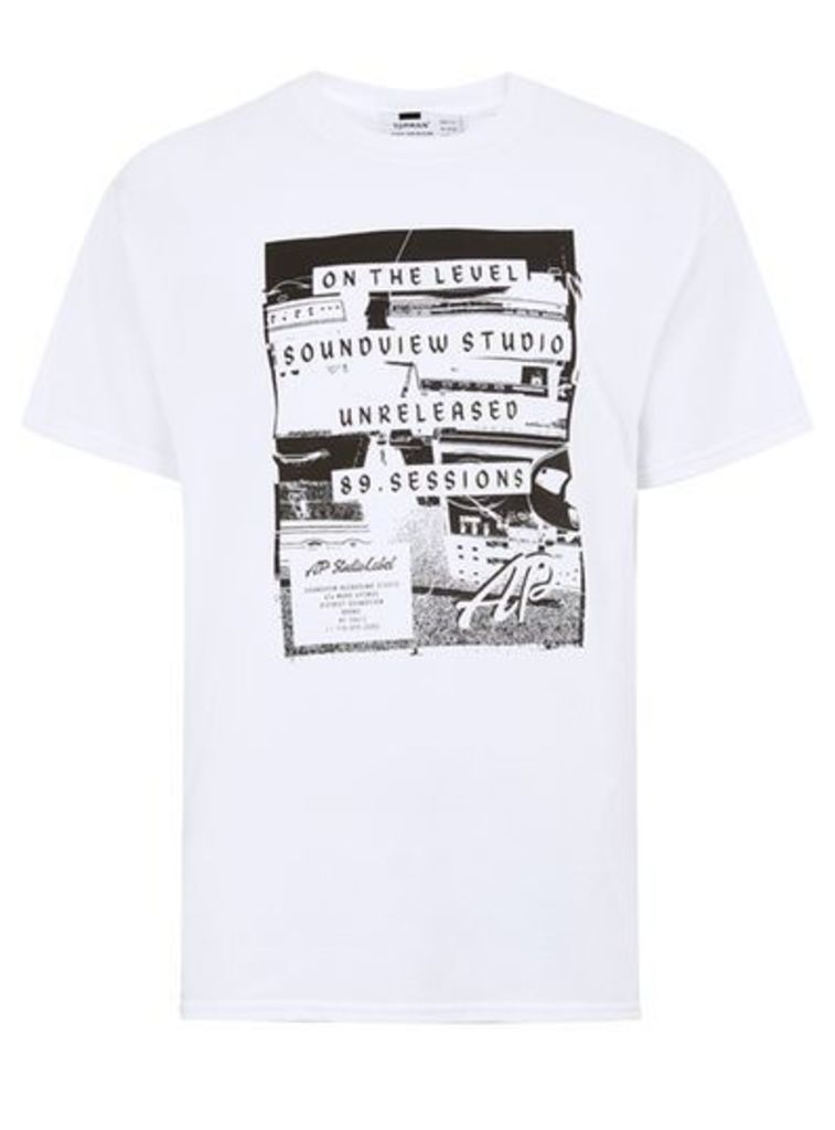 Mens White 'Soundview' Print T-Shirt, White