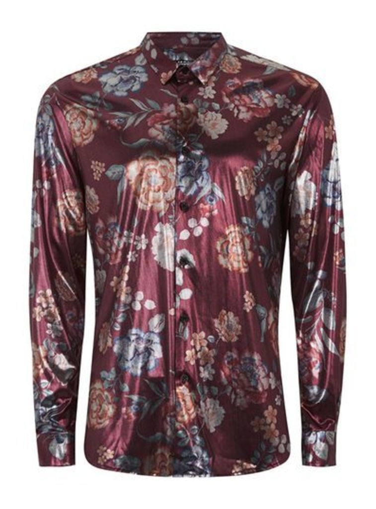 Mens Multi JADED Burgundy Floral Foil Shirt*, Multi