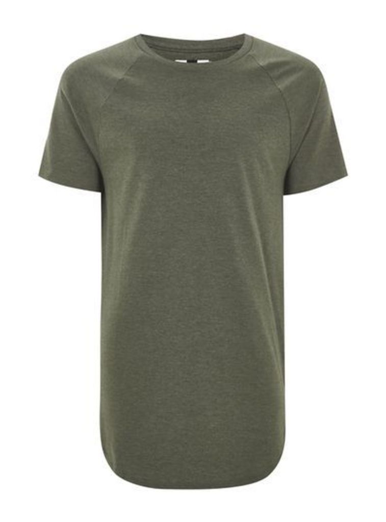 Mens Khaki Zip Hem Longline T-Shirt, Khaki
