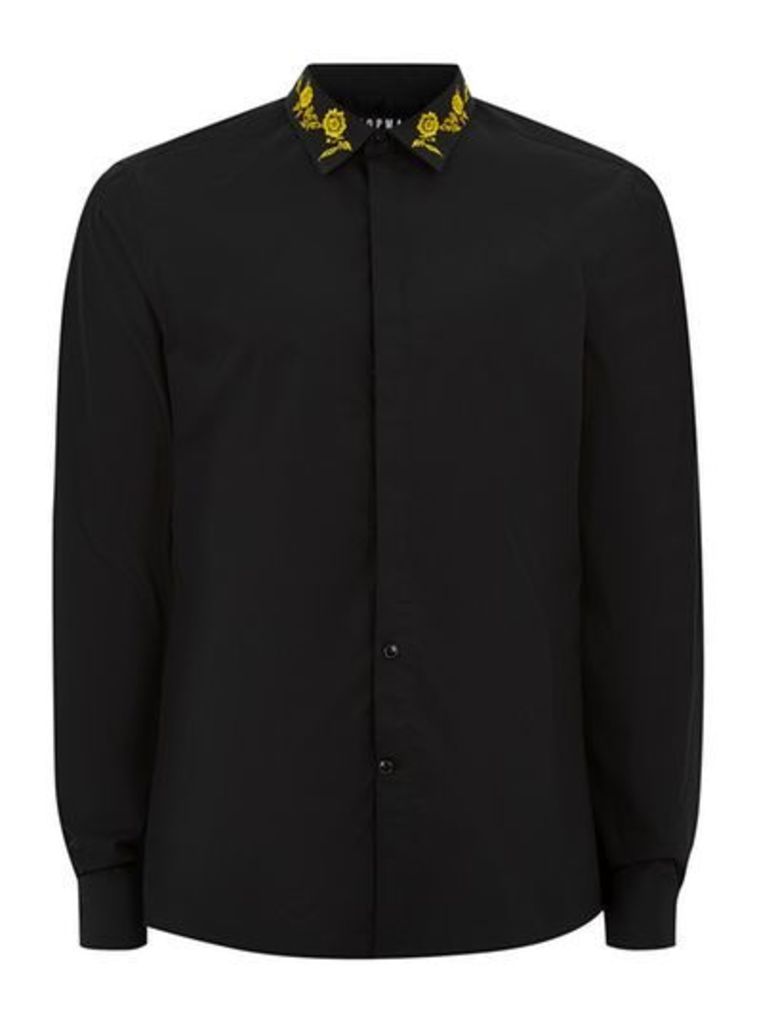 Mens Black And Gold Embroidered Shirt, Black