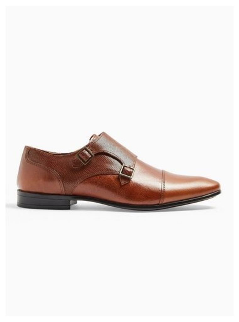 Mens Brown Tan Leather 'Bryant' Monk Shoes, Brown